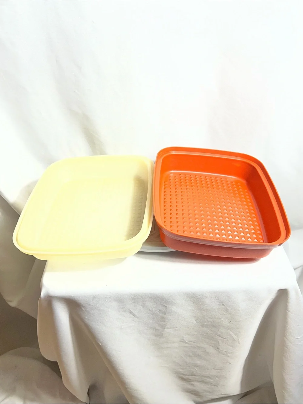 Vintage Tupperware Servalier Square Container Orange Red Sheer Lid Made USA